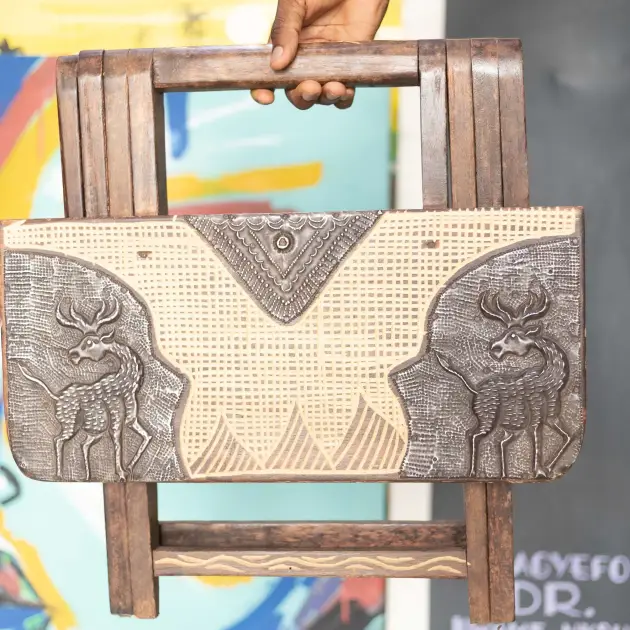 Traditional African Folding Table with Animal Motifs