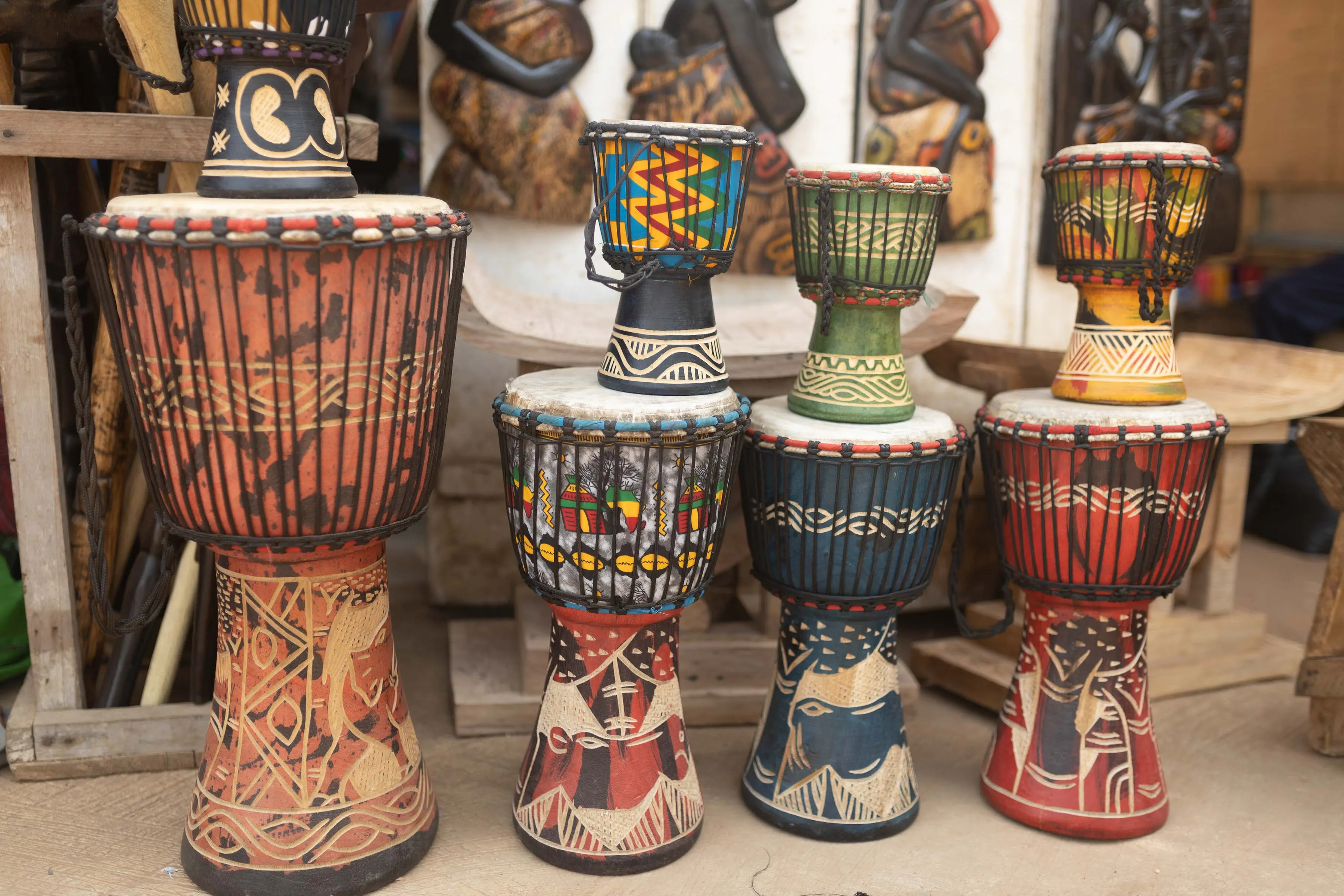 African Djembe Drum Collection - Handcrafted Traditional Percussion Set