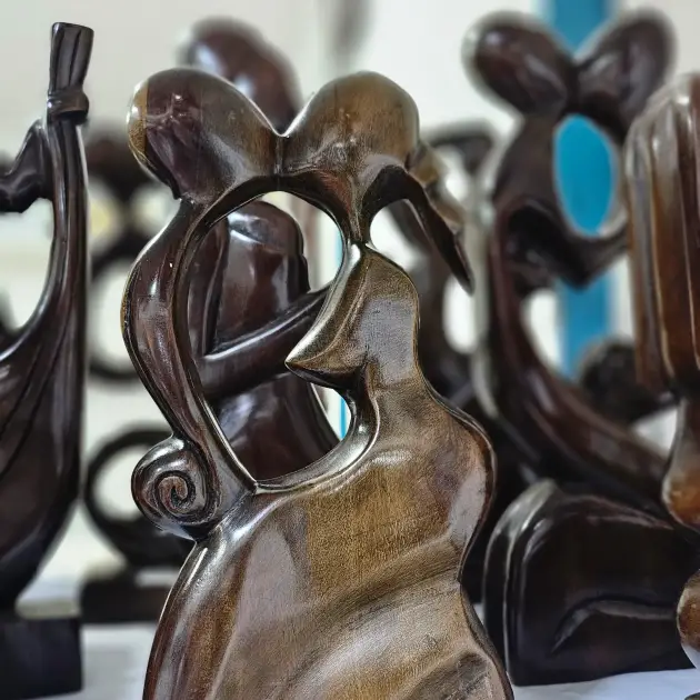 Hand-Carved Wooden Abstract Sculpture
