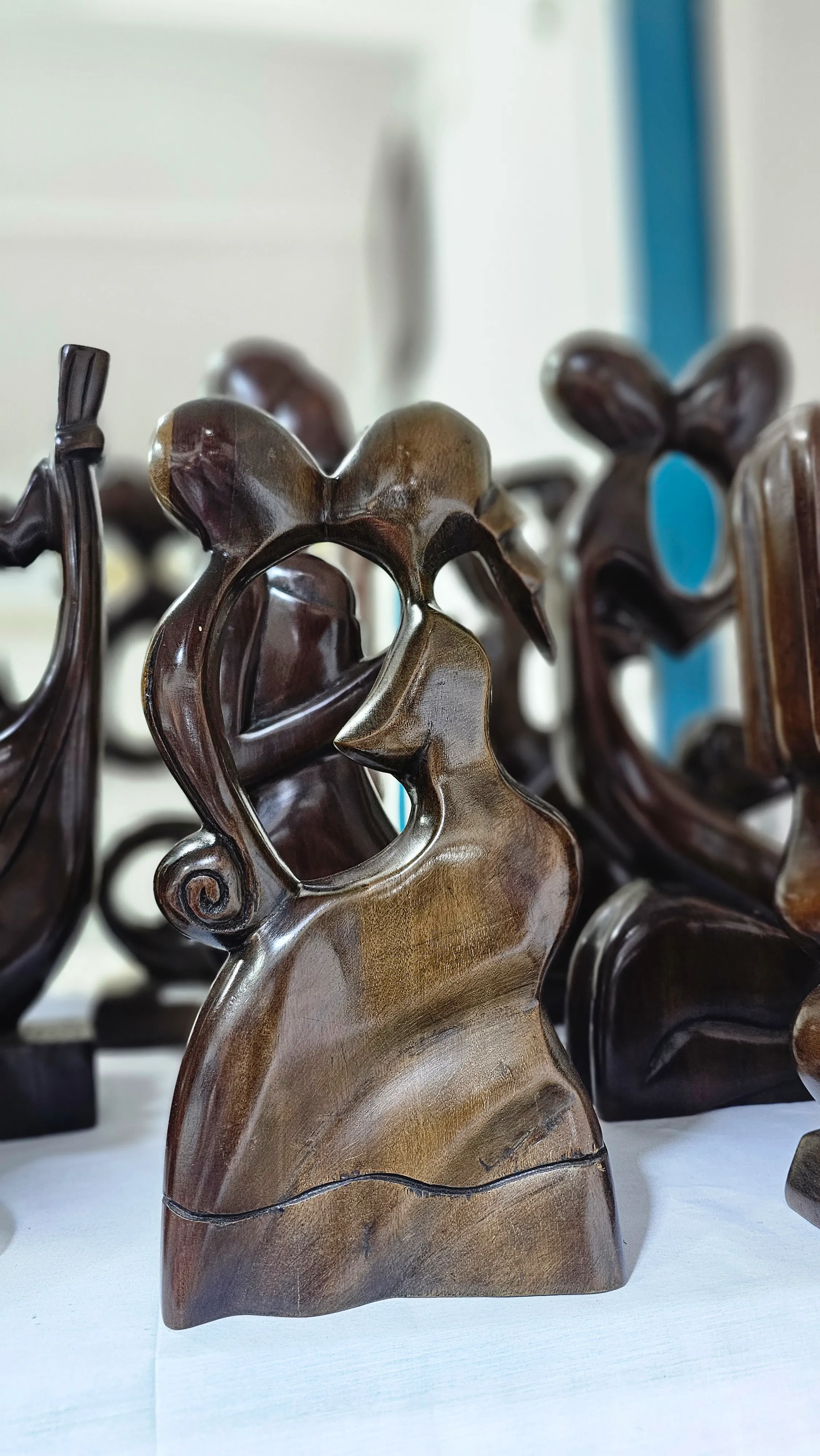 Hand-Carved Wooden Abstract Sculpture