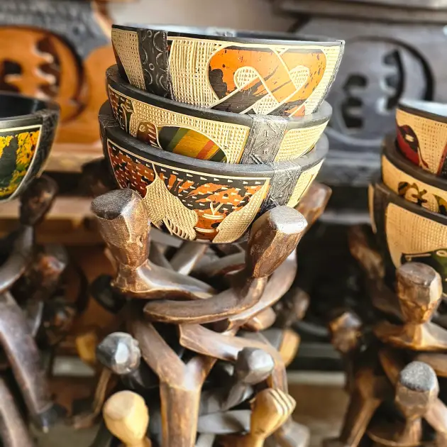 Hand-Carved Wooden Carrier-Stack Sculpture